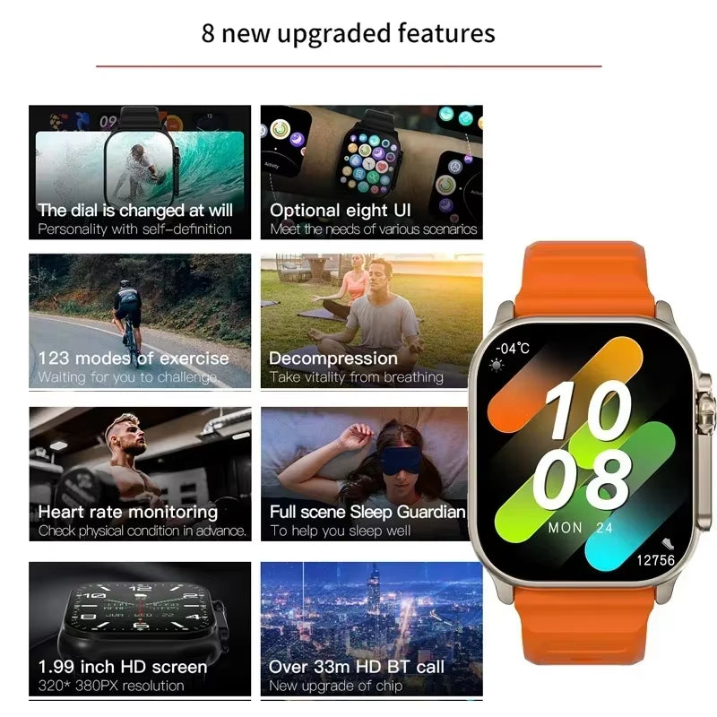 T900 Ultra Smartwatch with Bluetooth Communication, Message Alerts, Heart Rate Monitoring, and Sports Tracking for Android and iOS - Unisex Design