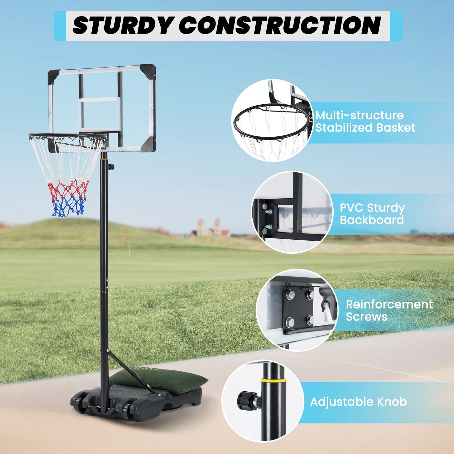 Basketball Hoop Basketball Goal System Height Adjustable 5.1Ft-7Ft Court for All Age Ranges Indoor Outdoor Use