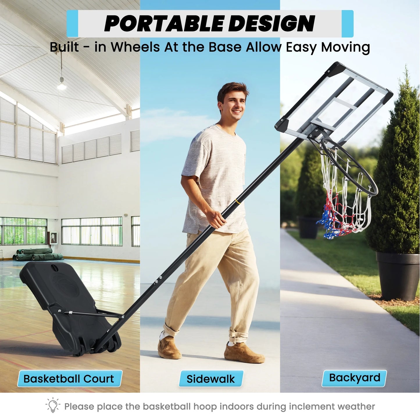 Basketball Hoop Basketball Goal System Height Adjustable 5.1Ft-7Ft Court for All Age Ranges Indoor Outdoor Use