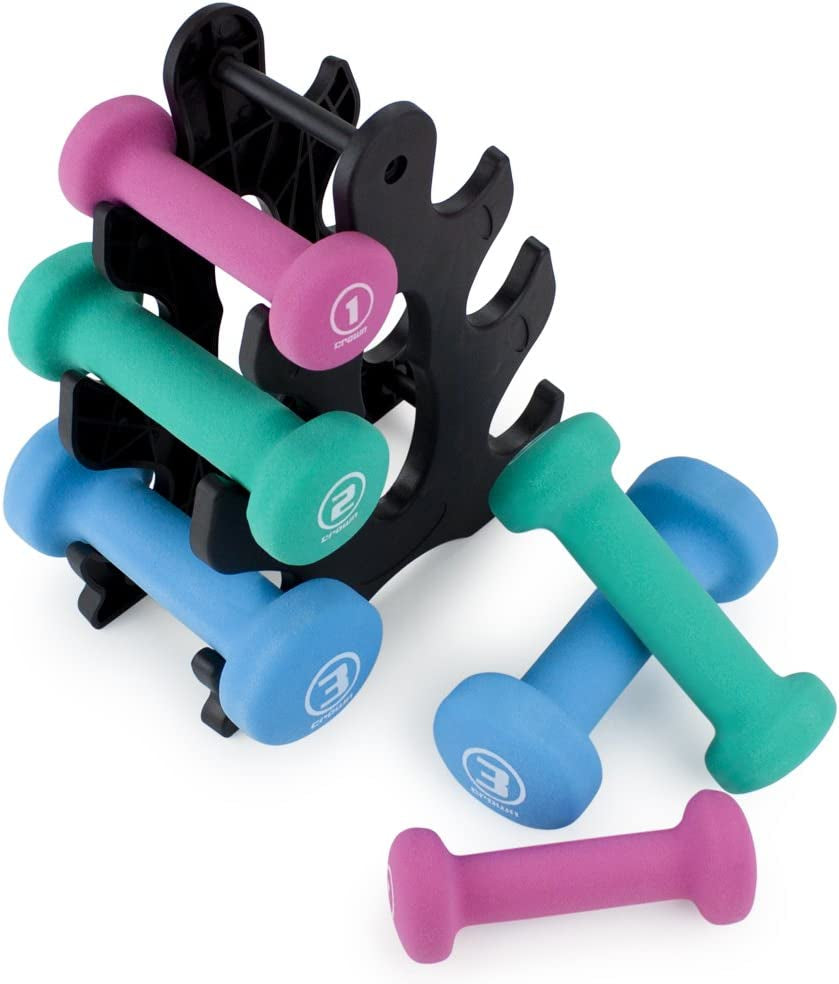Hand Weights Dumbbells Set - 1, 2 and 3 Lbs with Rack - Soft and Comfortable Neoprene Weights Set for Home Gym - Indoor and Outdoor Dumbbell Sets with Rack, Sprint Set