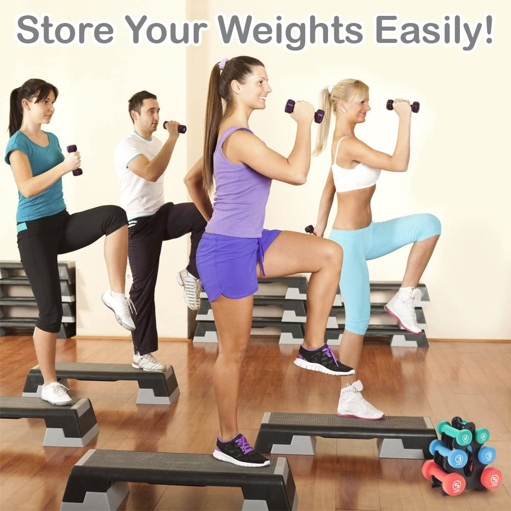 Hand Weights Dumbbells Set - 1, 2 and 3 Lbs with Rack - Soft and Comfortable Neoprene Weights Set for Home Gym - Indoor and Outdoor Dumbbell Sets with Rack, Sprint Set