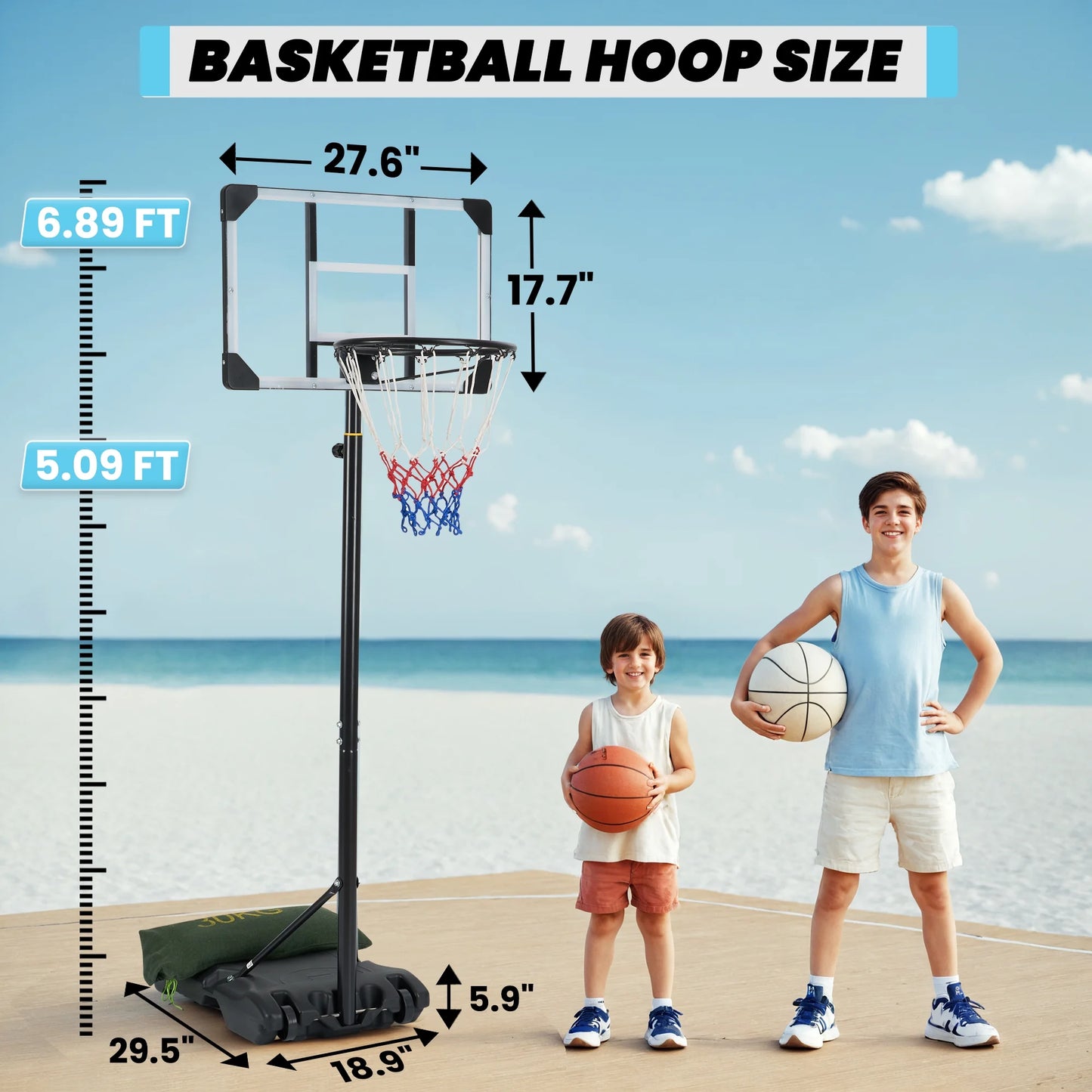 Basketball Hoop Basketball Goal System Height Adjustable 5.1Ft-7Ft Court for All Age Ranges Indoor Outdoor Use