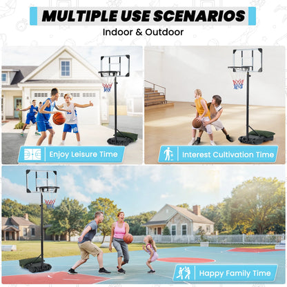 Basketball Hoop Basketball Goal System Height Adjustable 5.1Ft-7Ft Court for All Age Ranges Indoor Outdoor Use