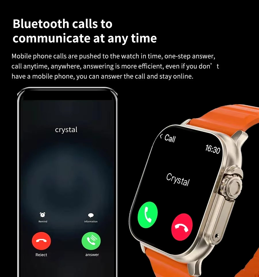 T900 Ultra Smartwatch with Bluetooth Communication, Message Alerts, Heart Rate Monitoring, and Sports Tracking for Android and iOS - Unisex Design