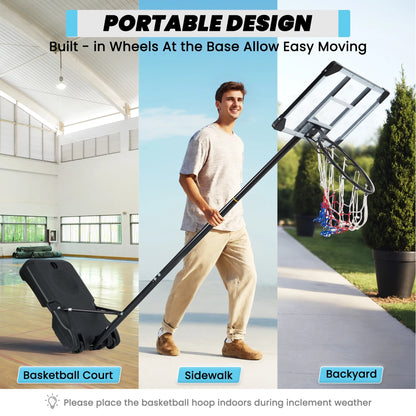 Basketball Hoop Basketball Goal System Height Adjustable 5.1Ft-7Ft Court for All Age Ranges Indoor Outdoor Use